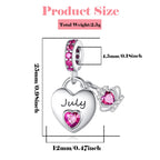 Birthstone Dangle Charms: 925 Sterling Silver Heart Bead Charms for Pandora Bracelets and Necklaces, Birthday Mother's Day Christmas Jewelry Gifts For Women (July)