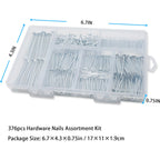 376PCS Galvanized Nails Kit with Storage Box, 6 Sizes for Hanging Pictures