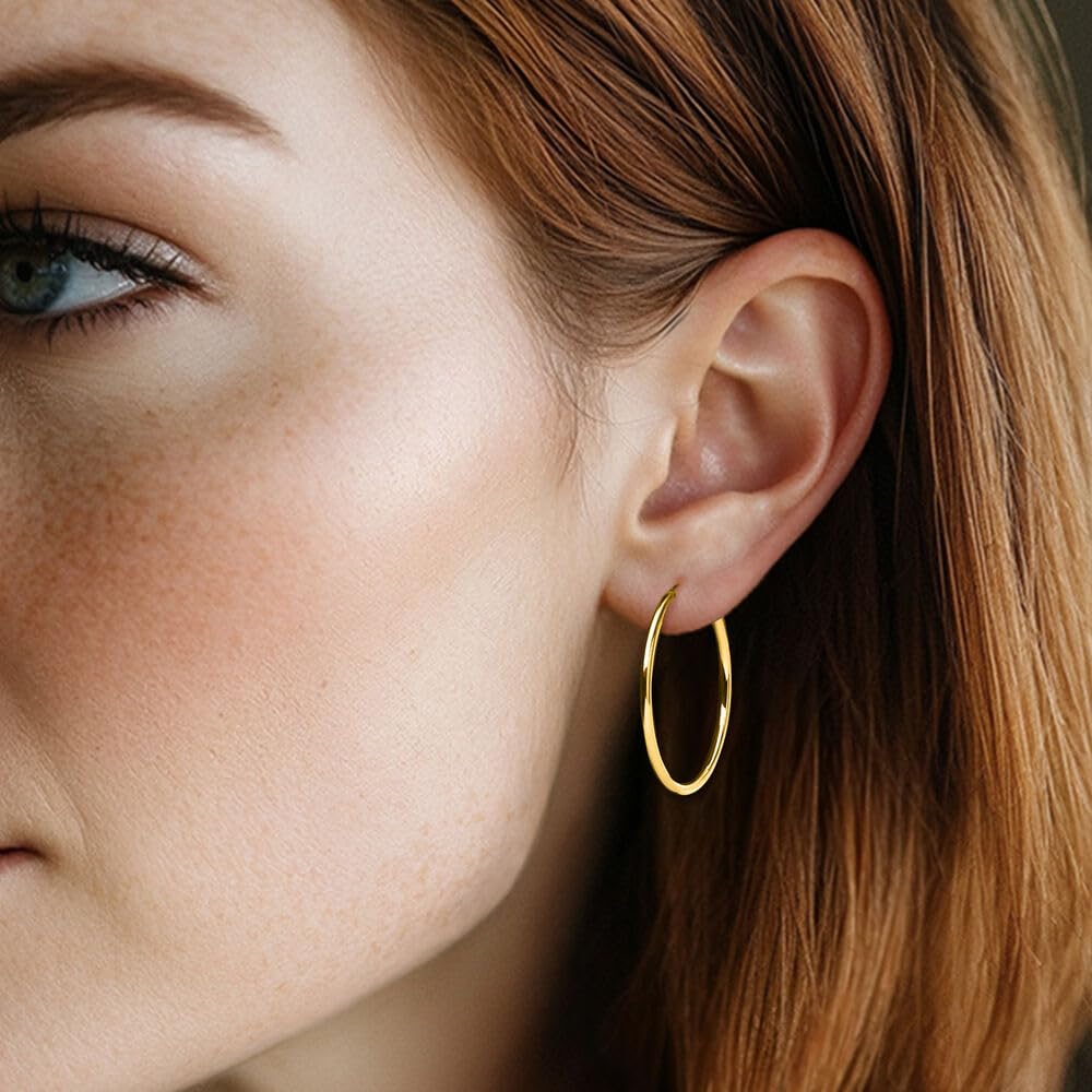 14K Gold Hoop Earrings for Women Trendy Gold Earrings Polished Chunky Hoop Earring Classic Dainty Earring for Women (50 Millimeters)