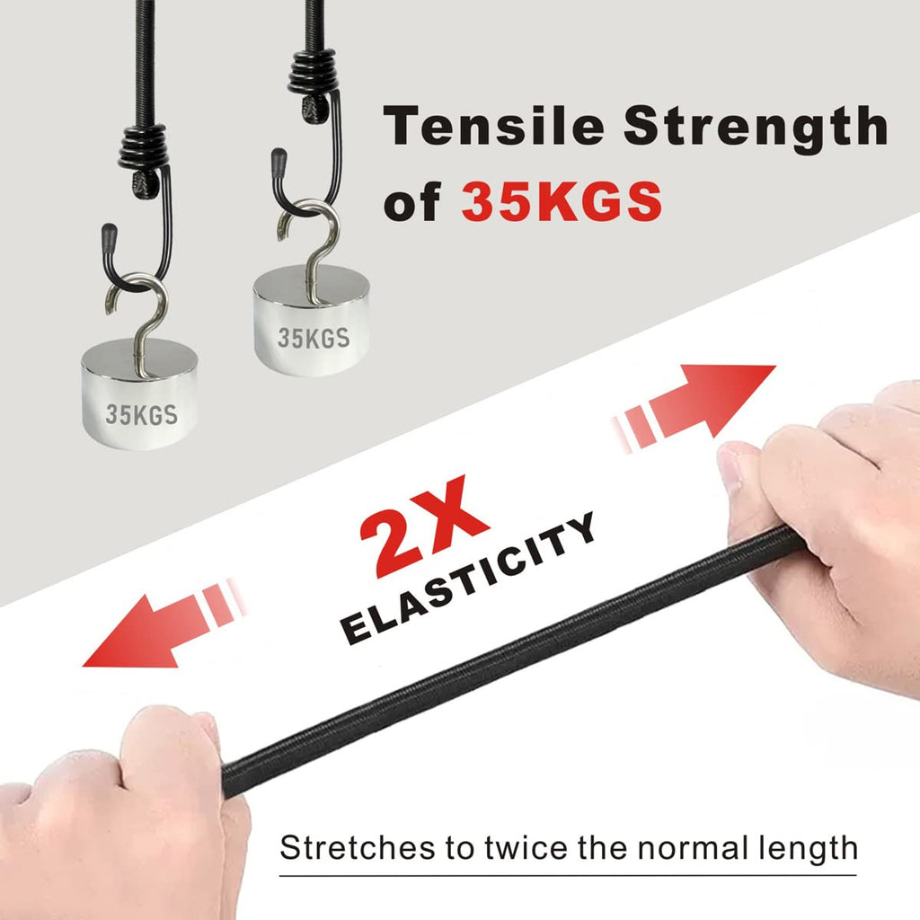 BEXSLE Bungee Cords with Hooks, Heavy Duty Outdoor Elastic Bungee Straps，No Odour Industrial Grade Bungee Rope for Securing Tarps, Luggage,Tents, Bikes or Garden Tidying 24in6pcs + 48in2pcs (Black)
