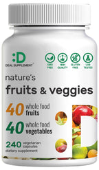 Nature’s Fruits & Veggies Supplement, 240 Veggie Capsules – 80 Whole Food Superfoods for Daily Balance – 40 Fruits with 40 Vegetables and Greens – Non-GMO, Gluten Free