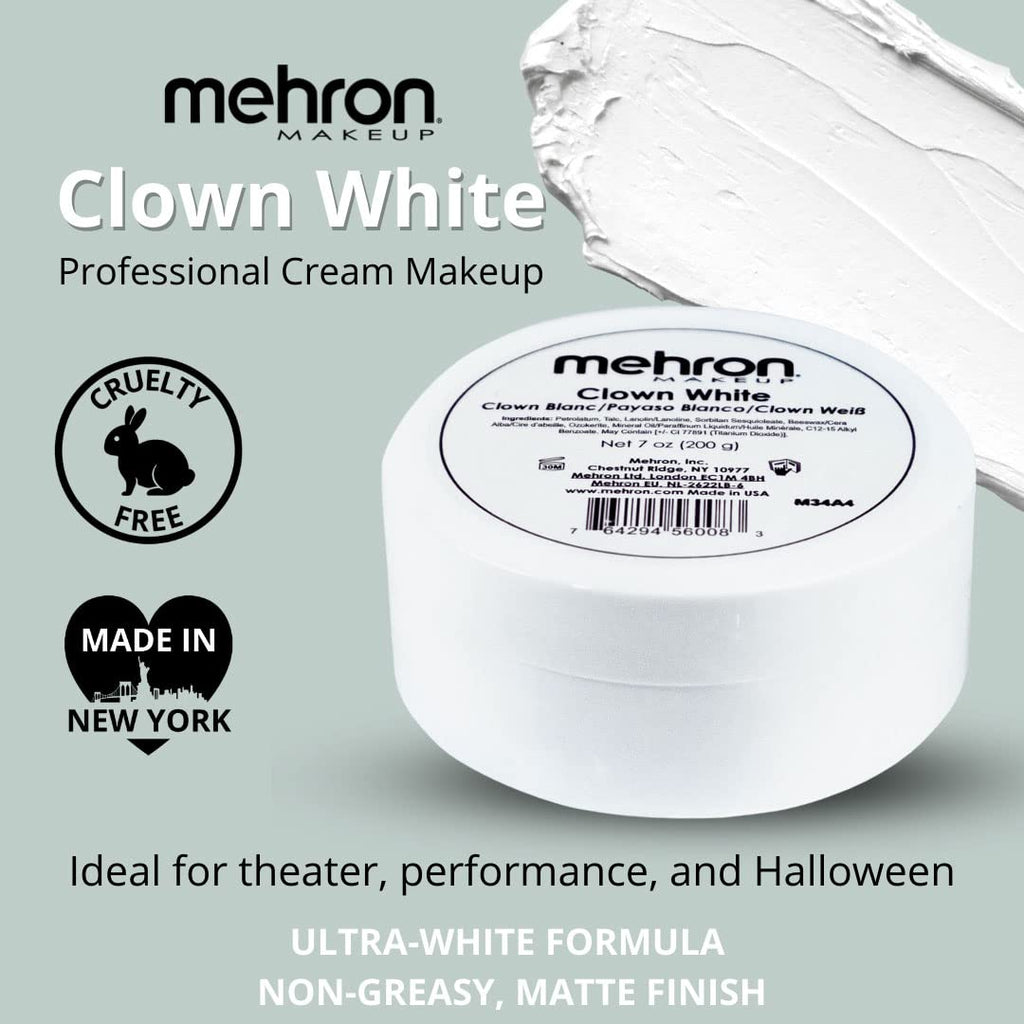 Mehron Makeup Clown White - 7 oz, Full Coverage Cream Face & Body Paint
