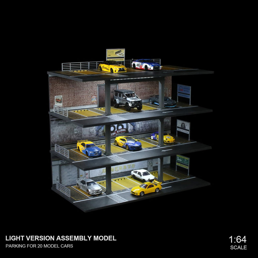 Gtcwmx 3-Story Parking lot Storage 1/64 Scale Display Cabinet with 20 Parking Spaces Parking lot Mold, Suitable for die-cast Toy Cars Storage Collection Gifts