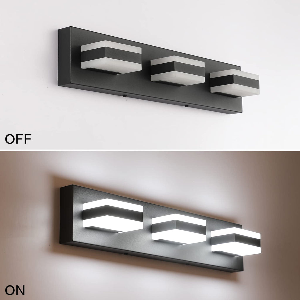 SOLFART LED Black Bathroom Vanity Light Fixtures Over Mirror 3 Lights Bath Lighting Restroom Light Modern Vanity Lights for Bathroom Bath Lights