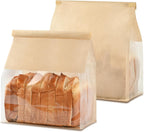 Ohuimrt 100 PCS Paper Bread Bags for Homemade Breads, 11 x 8.7 x 4.3 Inches Kraft Bakery Bags with Tin Tie Tab Lock Sourdough Bread Bags with Window Baked Foods Packaging