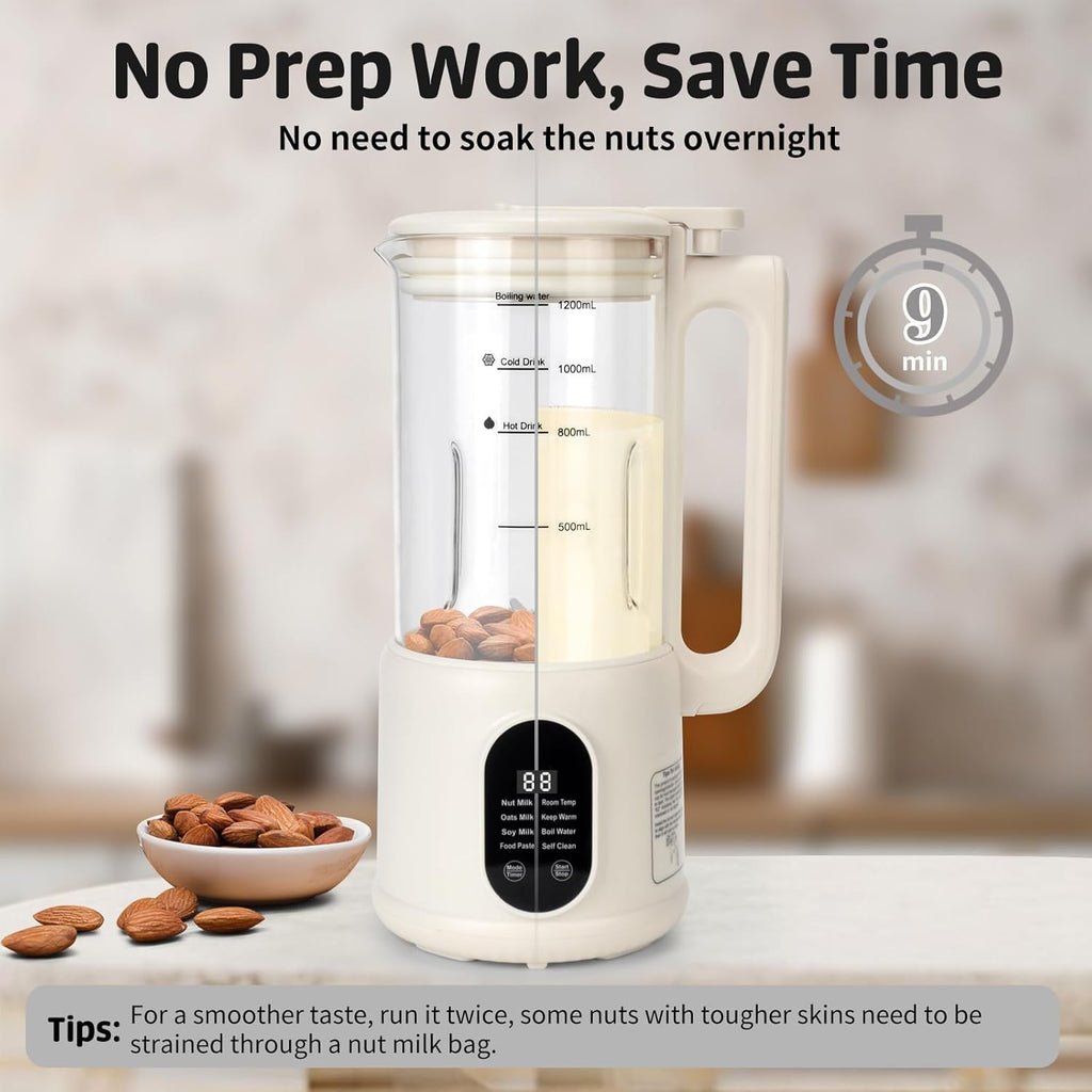 Nut Milk Maker, 8 in 1 Homemade Automatic Plant-Based Milk, Soy Milk, Oat Milk, Almond Milk, Coconut Milk & More, Multifunctional/12 Hours Timer/Auto-Clean/Room Temp/Keep Warm/Boil/Room Temp/Low-Noise