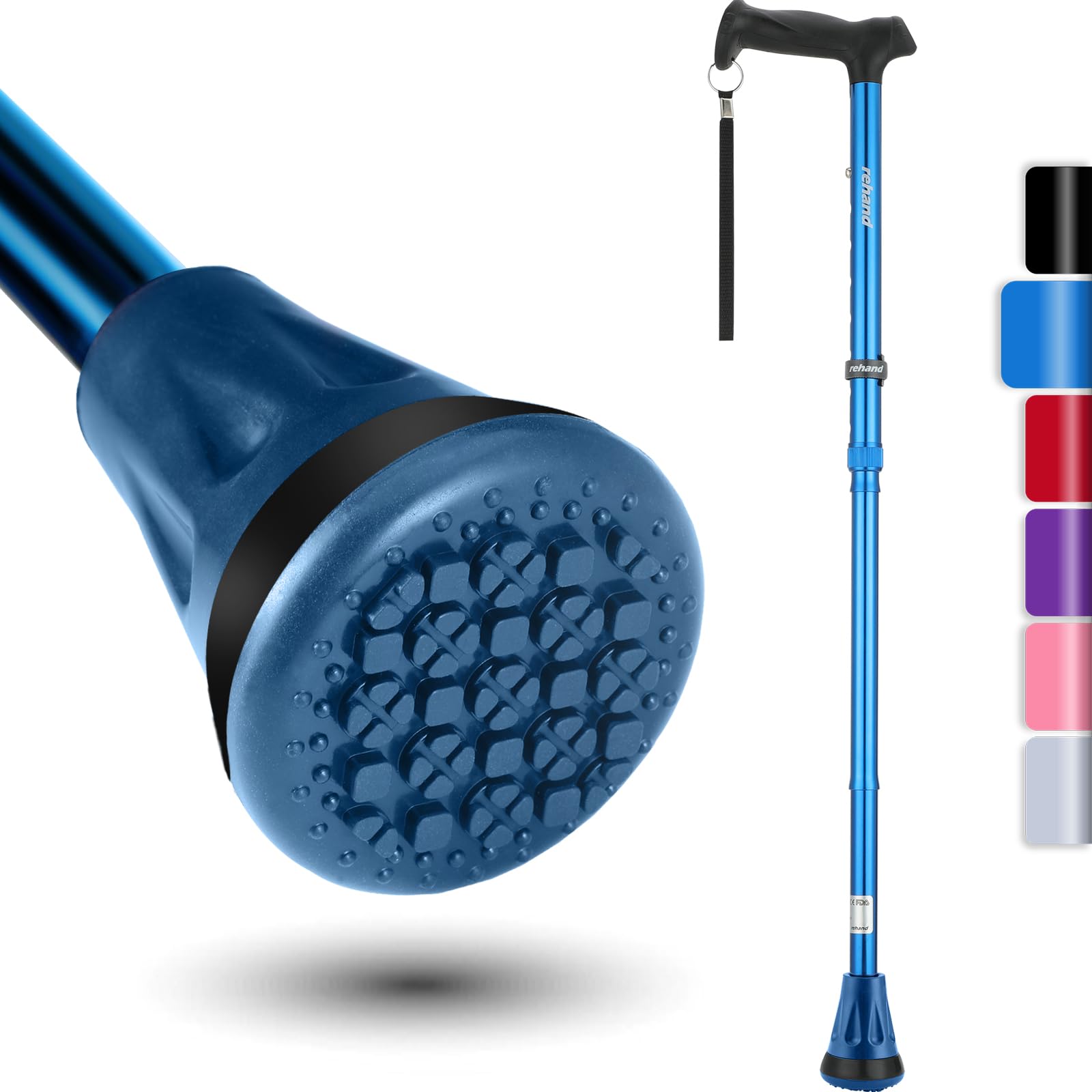 REHAND Walking Cane - Foldable, Adjustable, Collapsible Walking Canes for Men & Women, Heavy Duty All Terrain Tip, with Travel Bag | Walking Sticks for Seniors & Adults