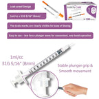 GLUCO-CARE 1 ml/cc Syringes 31G x 5/16’’ (8mm), Orange Cap, 100/box