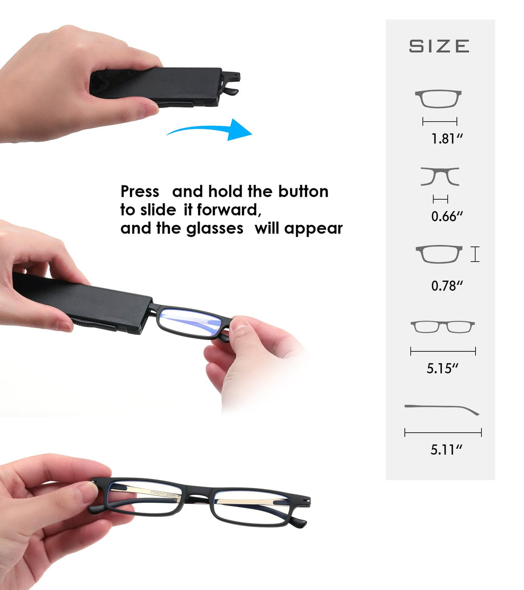 SKYOAK Ultra thin Lightweight Folding Reading Glasses Women Men TR90 Blue Light Blocking Anti UV/Eyestrain Foldable Compact Computer Readers Portable Unique Stretchable Slim Flat case Black +1.5