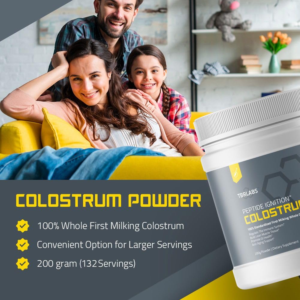 TBR Labs Colostrum Powder, Grass Fed, Gut Health, Bloating, Immunity, Skin & Hair, Contains 400+ Bioactive Nutrients, Potent Bioavailable, Keto, 100% First Milking – 200g (132 Servings)