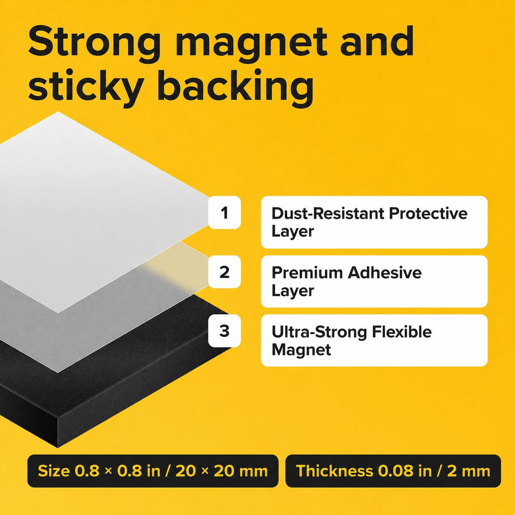 Pre-Cut Adhesive Magnetic Tape Squares, 0.8"x0.08" (20x2mm), 36 pcs