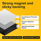 Pre-Cut Adhesive Magnetic Tape Squares, 0.8"x0.08" (20x2mm), 36 pcs