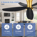 Surtime 42" Ceiling Fans with Lights-Low Profile Ceiling Fan with Light and Remote/APP Control,Flush Mount Gold Ceiling Fan with Reversible Black Blades