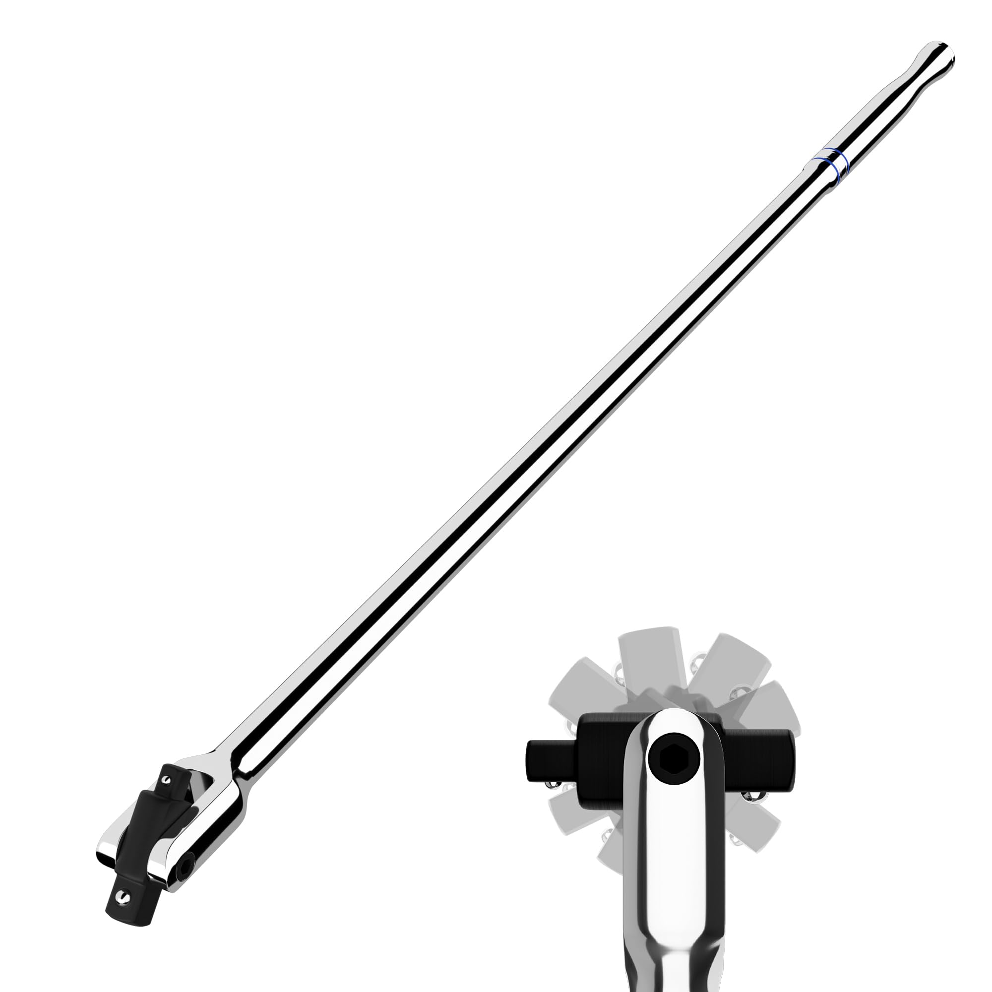WORKPRO Dual Drive Breaker Bar, 3/8" & 1/2" Drive, Heavy Duty Breaker Bars, 24-inch Length with 360° Rotatable Head, Spring-loaded Detent Ball, Chrome Vanadium Steel Made
