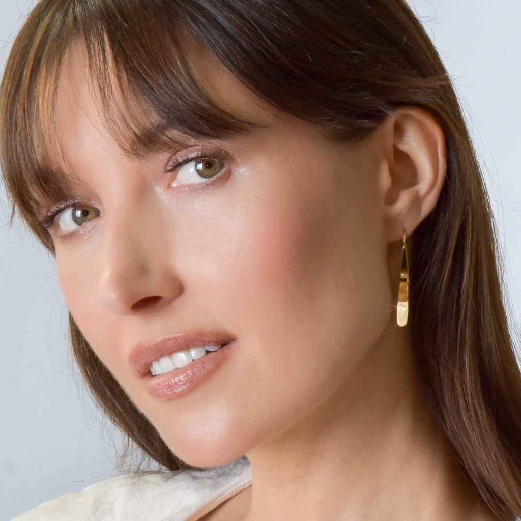 Long 14K Gold Plated Earrings for Women - Bar Pull Through Threader Dangles