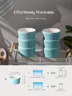 DOWAN Ramekins 6 oz Oven Safe - 6 oz Ramekins for Creme Brulee Souffle, Porcelain Ramekins for Baking, Classic Style Ramekins Bowls, Set of 6, Blue