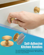 MeBantoo 10 Pack Gold Self-Adhesive Cabinet Knobs, Self-Stick Hardware Kitchen Cabinet Handles, No-Punch Peel and Stick Drawer Knobs for Refrigerators, Dressers, Windows, Closets