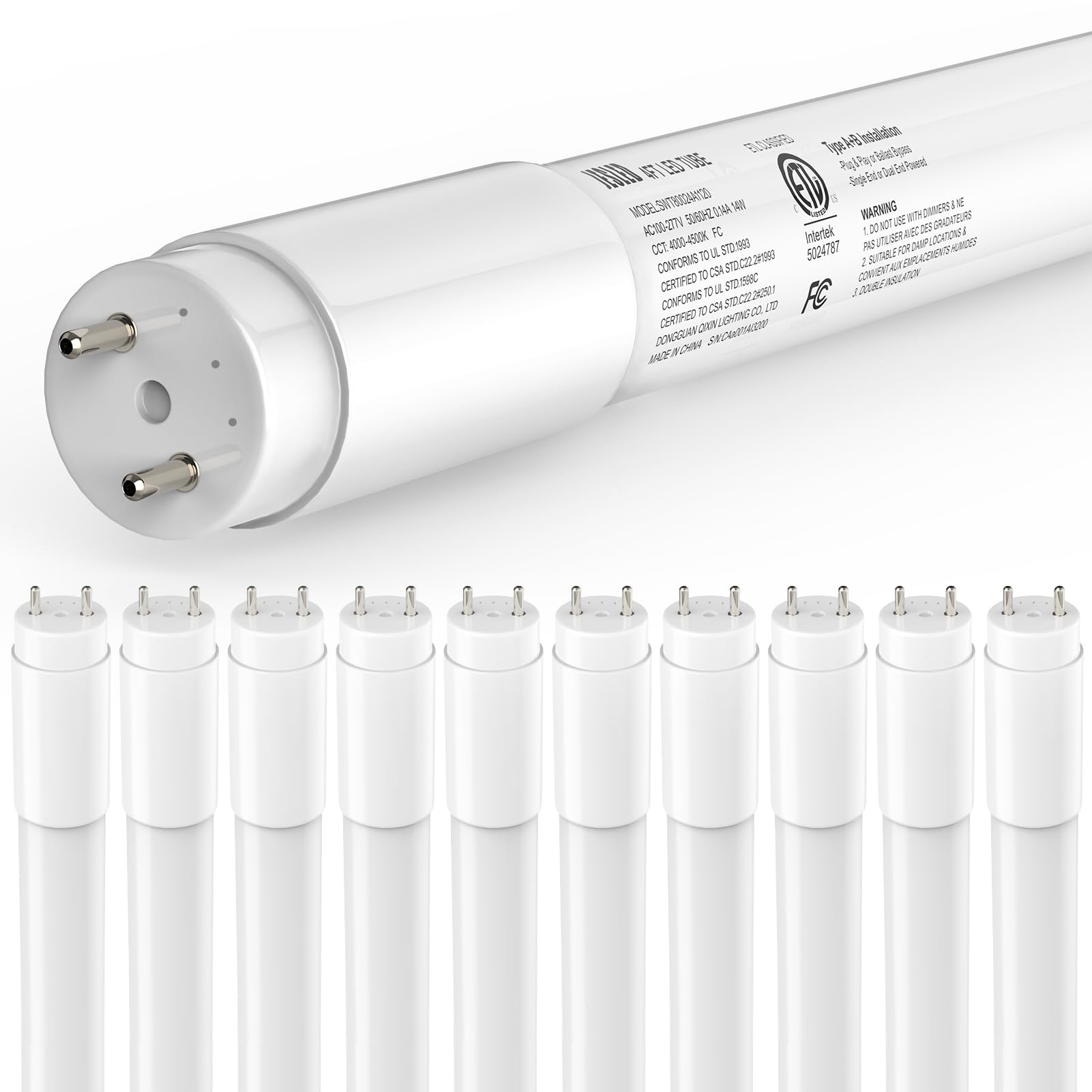 10Pack T8 LED Bulbs 4 Foot, 4FT T8 Fluorescent Replacement, Type A+B,14W 2450LM 4000K Neutral White, Plug & Play or Ballast Bypass, G13, T8 T10 T12 LED Replacement, Frosted Cover