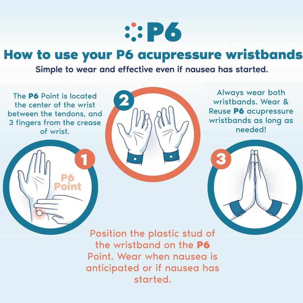 P6 Motion Sickness Bands for Adults, 2 Pack Pink, Grey