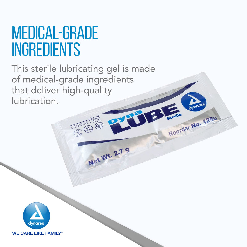 Dynarex DynaLube Lubricating Jelly, Water Soluble and Sterile Lubricant Jelly, Used for Body Orifices, Hinged Instruments and Medical Devices, 1 Box of 144 DynaLube Packets, 2.7g