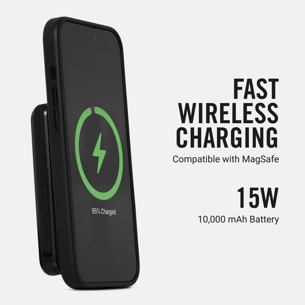 Ridge 20W Magnetic Power Bank Battery Pack 10,000mAh - Fast Charging, Compatible with MagSafe - Portable Charger Flight-Safe Travel Powerbank - Built-in Cables & Magnetic Attachment (Matte Black)