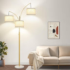 Dimmable Floor Lamp - 3 Lights Gold Arc Floor Lamps for Living Room, 1000LM Modern Tall Standing Lamp with White Shade&Marble Base, Mid Century Tree Floor Lamp for Bedroom Office, 3 LED Bulbs Included