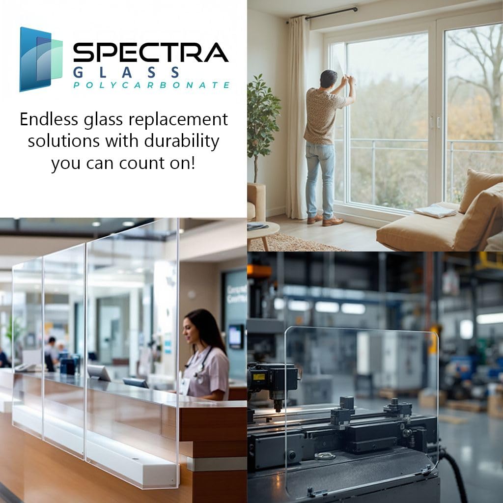 Spectra Glass Clear Polycarbonate Rolled Plastic Sheet. Stronger Than Plexiglass Sheets. UV, Impact, Weather Resistant. Sizes Nominal Cut Within +-1/8". Made in USA. 24" x 96" (1/16" Thick)