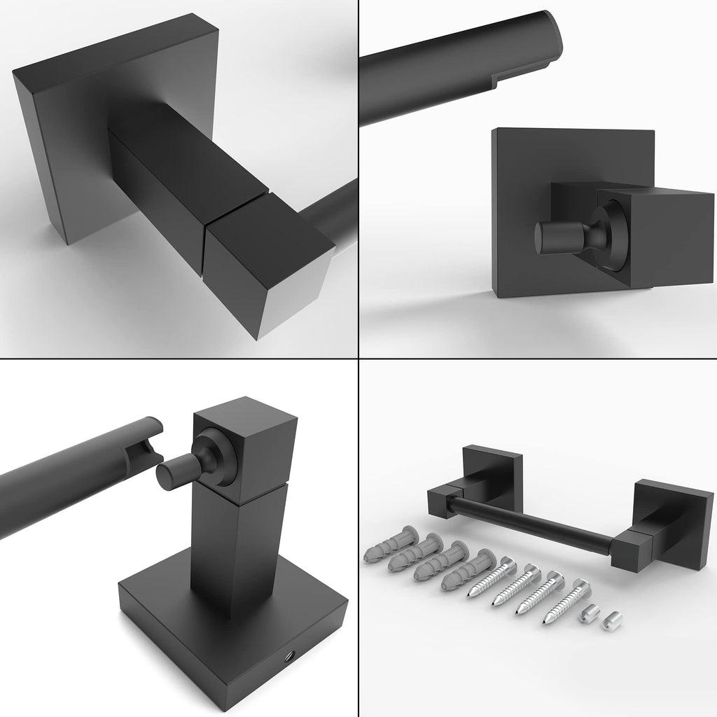 Ruacq Toilet Paper Holder Matte Black Double Post Pivoting Square Tissue Holders Roll Holder Hangers Toilet Paper Modern Wall Mounted, Commercial Bathroom Toilet Paper Roll Holder