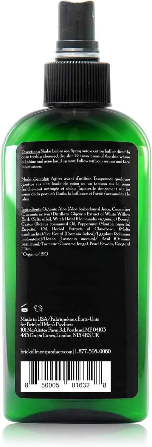 Brickell Men's Balancing Face Toner for Men, Natural and Organic Alcohol-Free Facial Toner with Witch Hazel, 8 Ounce, Scented