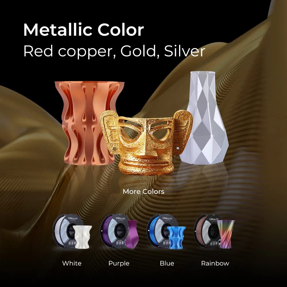Creality Silk PLA Filament 1.75mm Gold, Shiny Metallic 3D Printer Filament 1Kg Spool, Dimensional Accuracy +/- 0.02mm, Compatible with Most FDM 3D Printers(Gold)
