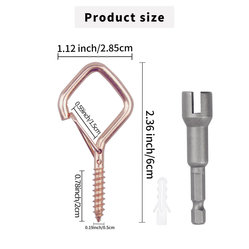 Sexoeie 100 PCS Rose Gold Eye Screw Hooks for Hanging Heavy Duty with Safety Buckle.Metal Ceiling Hooks for Hanging Plants Cup Wind Chime Bird Feeders Patio Lights At Indoor&Outdoor