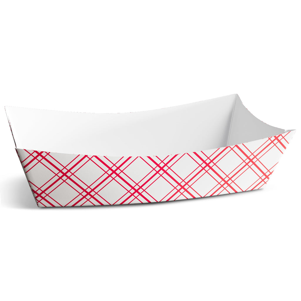 SPARGOS 3lb Paper Food Boats (125 Pack) – Red and White Checkered Nacho Trays for Parties – Disposable Hot Dog Boats & French Fry Holders – Grease Resistant Paper Food Trays for Movie Night & Picnics