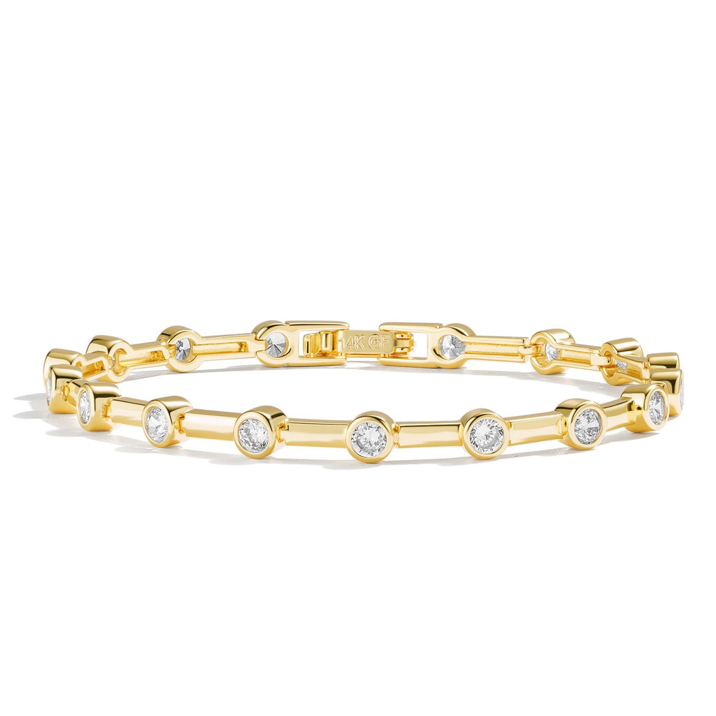 Pearich Tennis Bracelets for Women, 14K Gold Bracelet with 3MM Round Cut