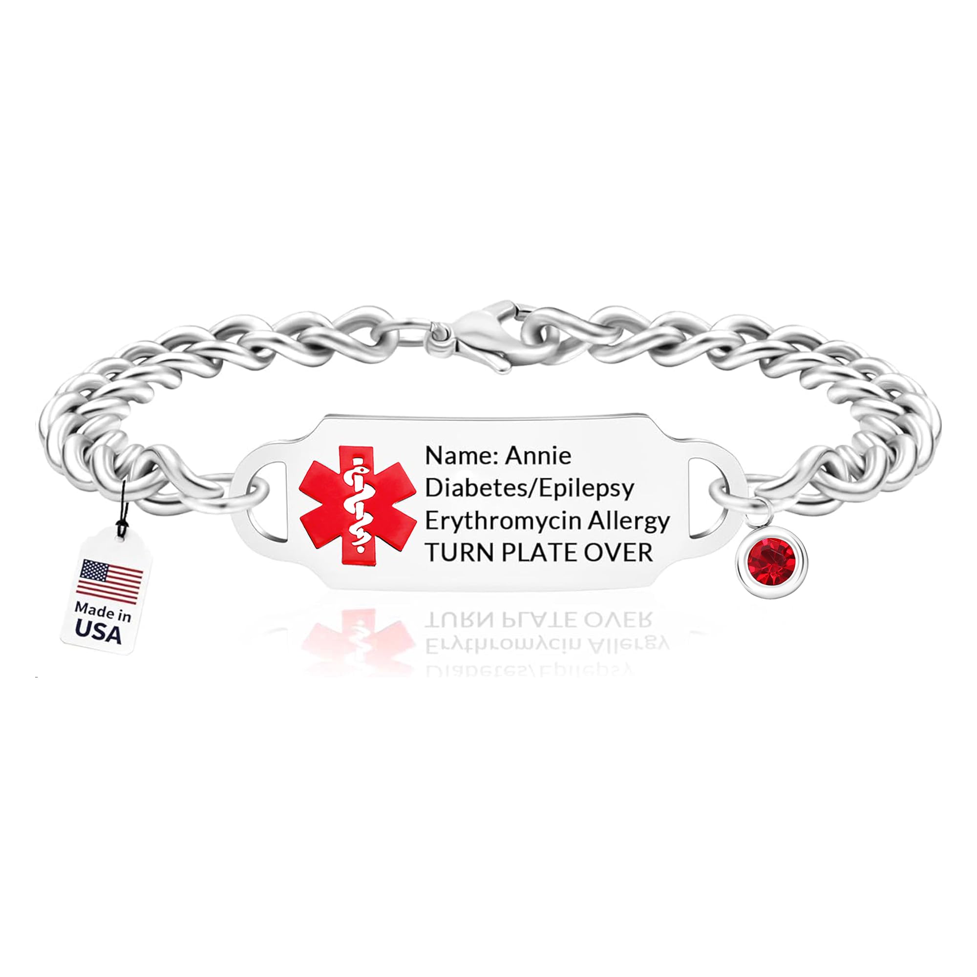 FCPFCP Personalized Medical Alert Bracelet, Custom Engraved ID