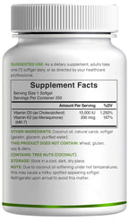 DEAL SUPPLEMENT Vitamin D3 10,000 IU + K2 MK7 200mcg Softgels, 250 Count | 2-in-1 Complex with Virgin Coconut Oil | Easy to Swallow