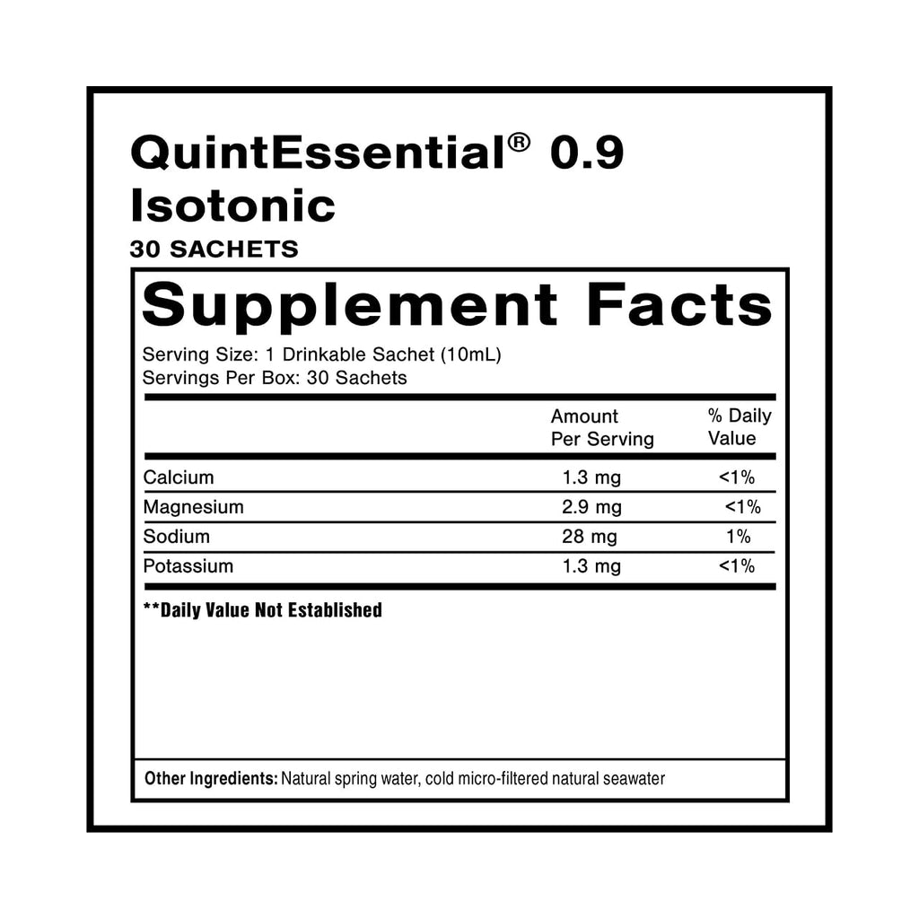 Quicksilver Scientific Quintessential 0.9 Sachets - Isotonic Solution with Sea Water Minerals + Alpine Spring - Liquid Hydration, Electrolyte + Multi Minerals Supplement (30 Count)