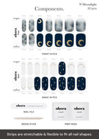 ohora Semi Cured Gel Nail Strips (N Moonlight) - Halloween Nails, Salon-Quality, Works with Any Lamps, Long Lasting, Easy to Apply & Remove - Includes 2 Prep Pads, Nail File & Wooden Stick
