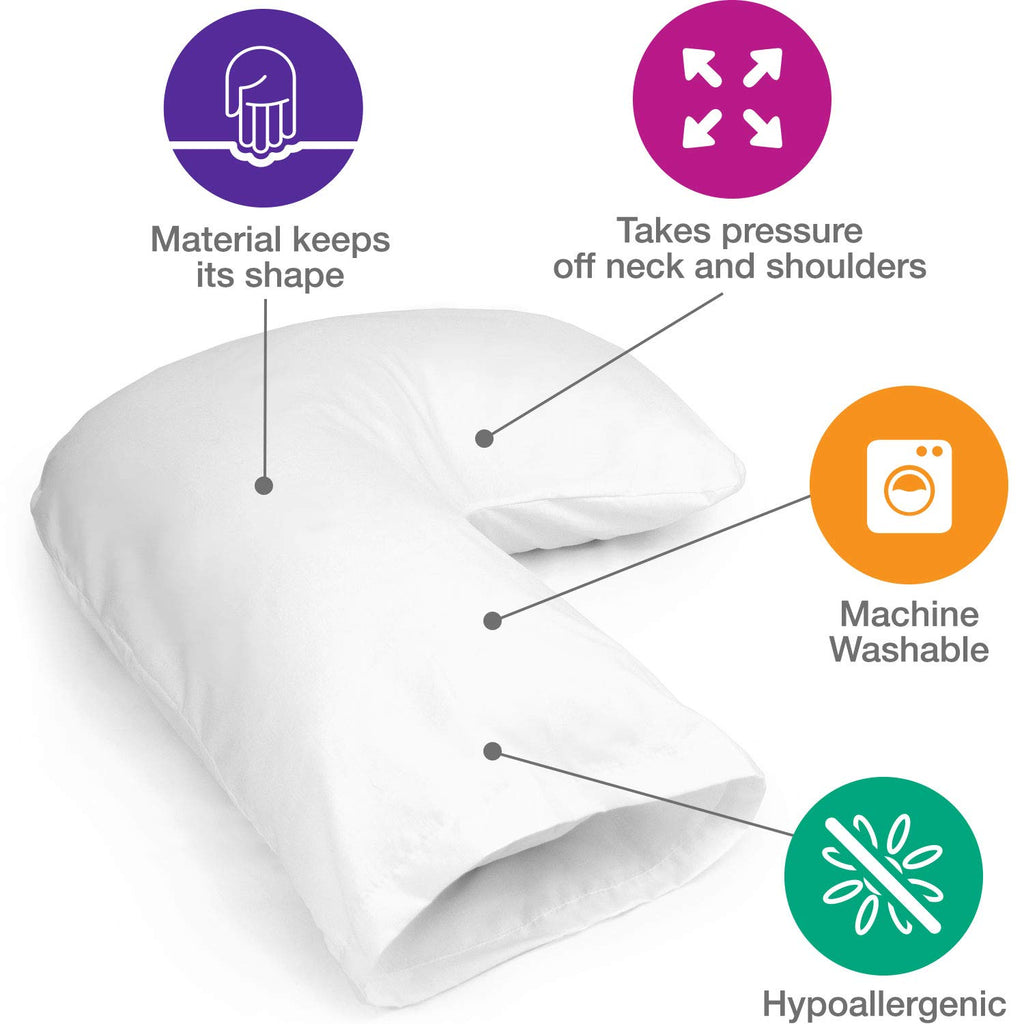 DMI Body Pillow, Side Sleeper Pillow and Pregnancy Pillow with Contoured Support to Eliminate Neck, Back, Hip, Joint Pain and Sciatica Relief with Removable Washable Cover, Firm, U Shape Neck Pillow