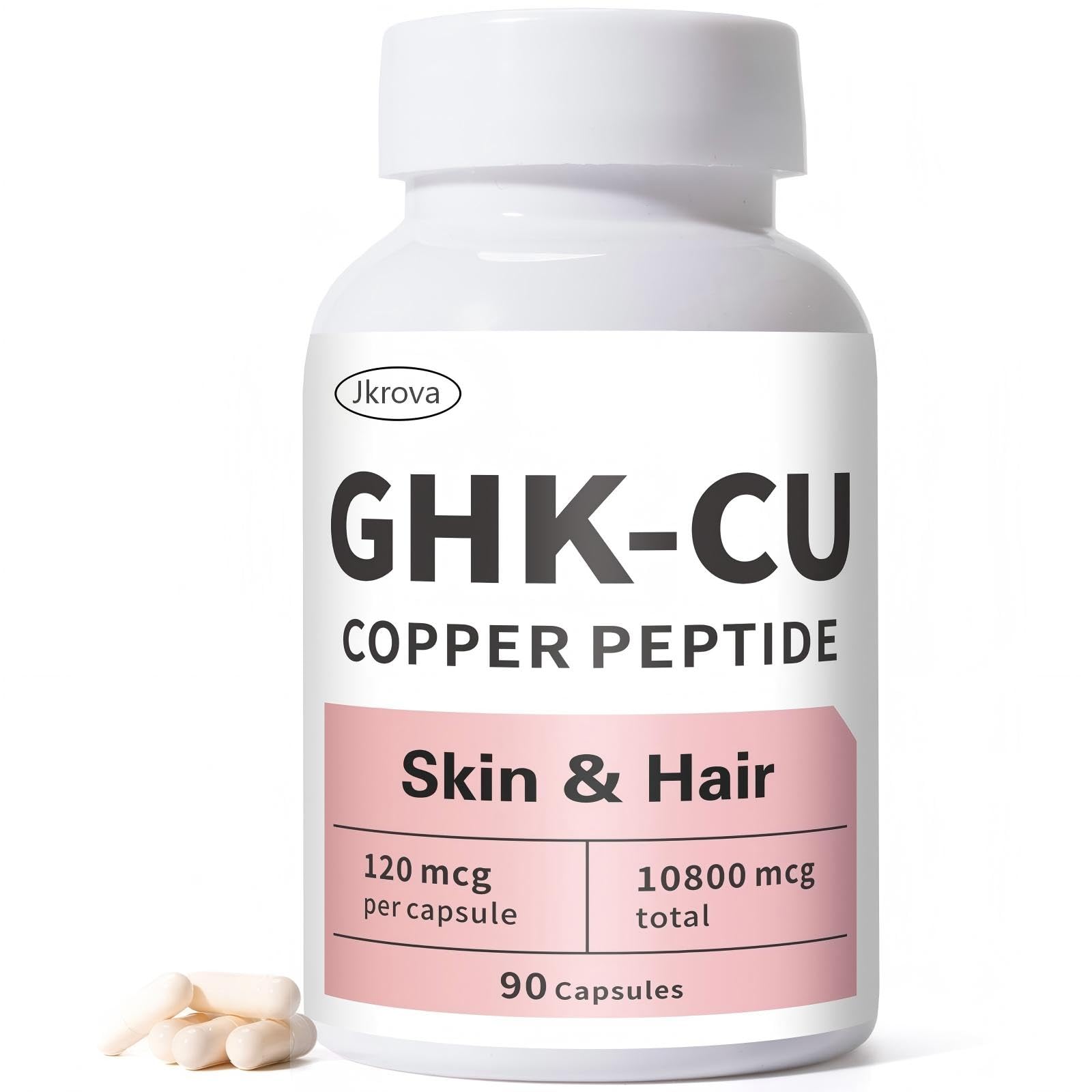 GHK-Cu Copper Peptide Supplement, Anti-Aging & Hair Growth Support, Improves Skin Elasticity & Firmness, Thicker, Fuller Hair, Easy Absorption, Precisely Dosed, 90 Vegan Capsules