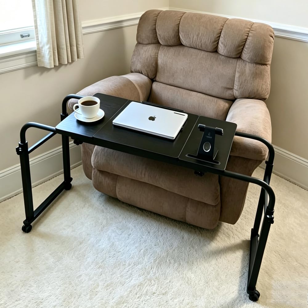 Overbed Bedside Table Over The Bed Table with Wheels Height Adjustable Medical Tilt Top Hospital Bed Table Laptop Standing Lap Desk Cart Table Stand for Bed Hospital Home Office Use Bed Trays Desk
