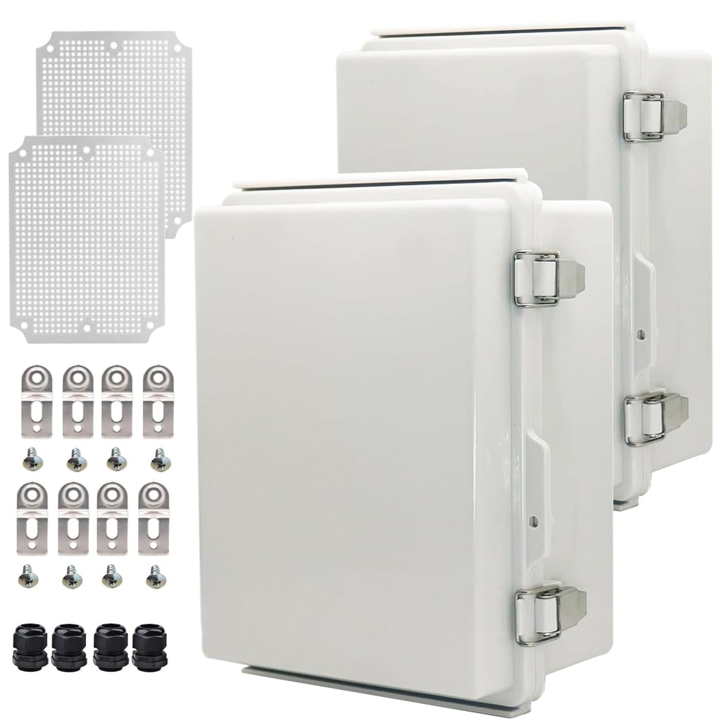 YETLEBOX 2Pcs Outdoor Waterproof Electrical Junction Box Weatherproof IP67 ABS Plastic Enclosure Switch Router Project Box Electronics DIY Enclosure With Mounting Plate Wall Bracket Grey 8.6x6.7x4.3in