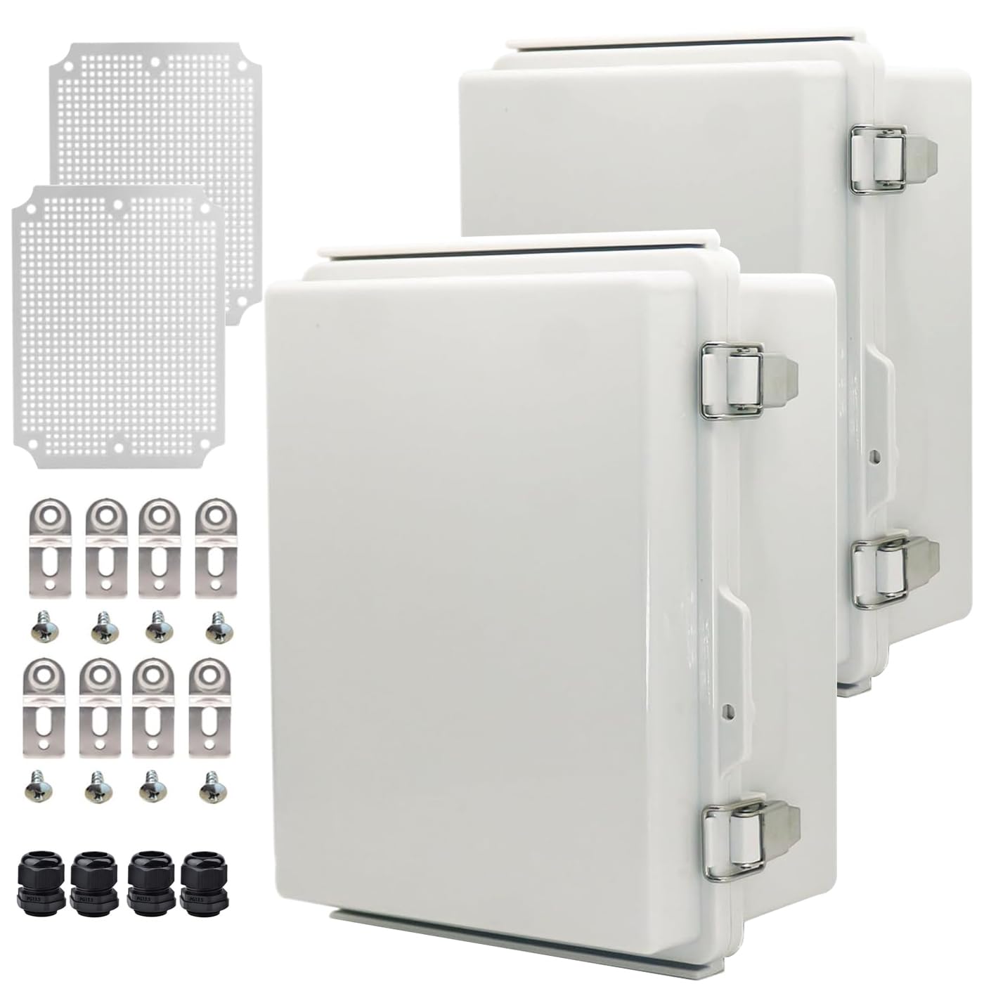 YETLEBOX 2Pcs Outdoor Waterproof Electrical Junction Box Weatherproof IP67 ABS Plastic Enclosure Switch Router Project Box Electronics DIY Enclosure With Mounting Plate Wall Bracket Grey 8.6x6.7x4.3in