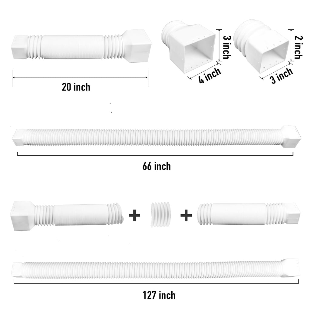 2 Pack Rain Gutter Downspout Extensions, Upgraded Flexible Drain Down Spout Extender for Rain Water Drainage, Each Extendable from 20" to 66", Combine to 10 ft with Connector(White)