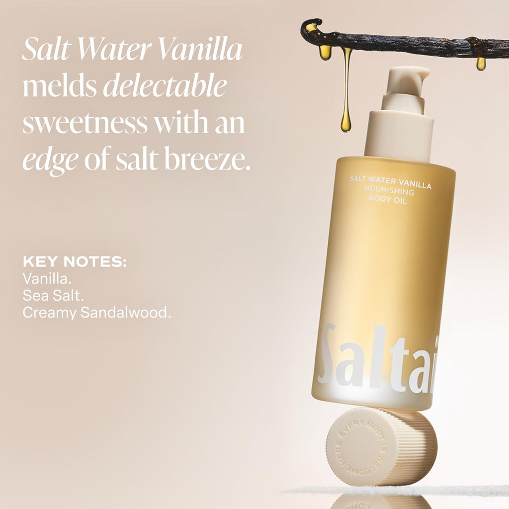 Saltair Body Oil - Luxurious Salt Water Vanilla After Shower and Bath Oil for Women and Men. Botanical, Non-Greasy, Well-Absorbing Moisturizer for Hydrating Dry Skin – 4oz Bottle