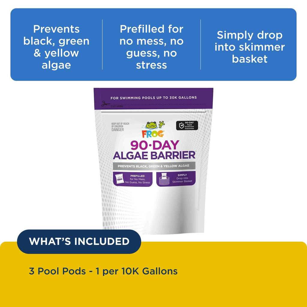 FROG 90-Day Algae Barrier - Dry Formula Algaecide Prevents Black, Green and Yellow Algae for Pools up to 30,000 Gallons - Pool Maintenance & Algae Prevention - 3 Pods