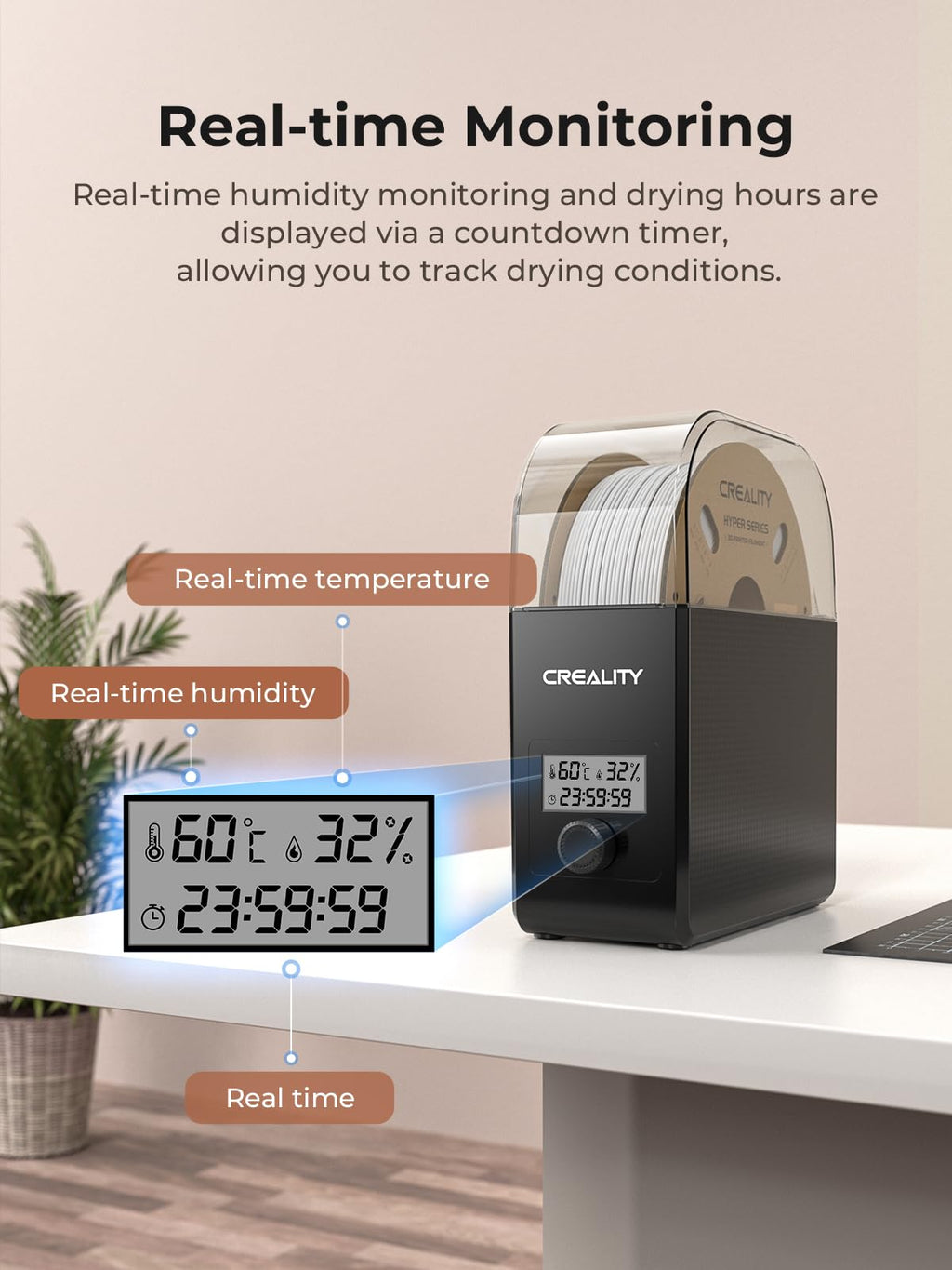 Creality Filament Dryer Box Pro, Upgraded 360° Heating with Fan, Dust & Moisture-Proof Storage, 3D Printer Filament Spool Holder, Dehydrator for 1.75mm/2.85mm PLA PETG ABS TPU