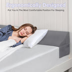 Vekkia Queen Bed Wedge Pillow for Headboard Gap – 0–6" Mattress Gap Filler with Supportive Comfort Foam & Large Side Pockets – Prevents Lost Pillows & Items, Washable Cover (Gray 60"x10"x7")
