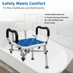 Shower Chair for Inside Shower 500lbs - Bariatric Shower Seat with Arms & Back, 6 Height Adjustment & Reinforced Crossbars for Elderly/Disabled Adults, Blue