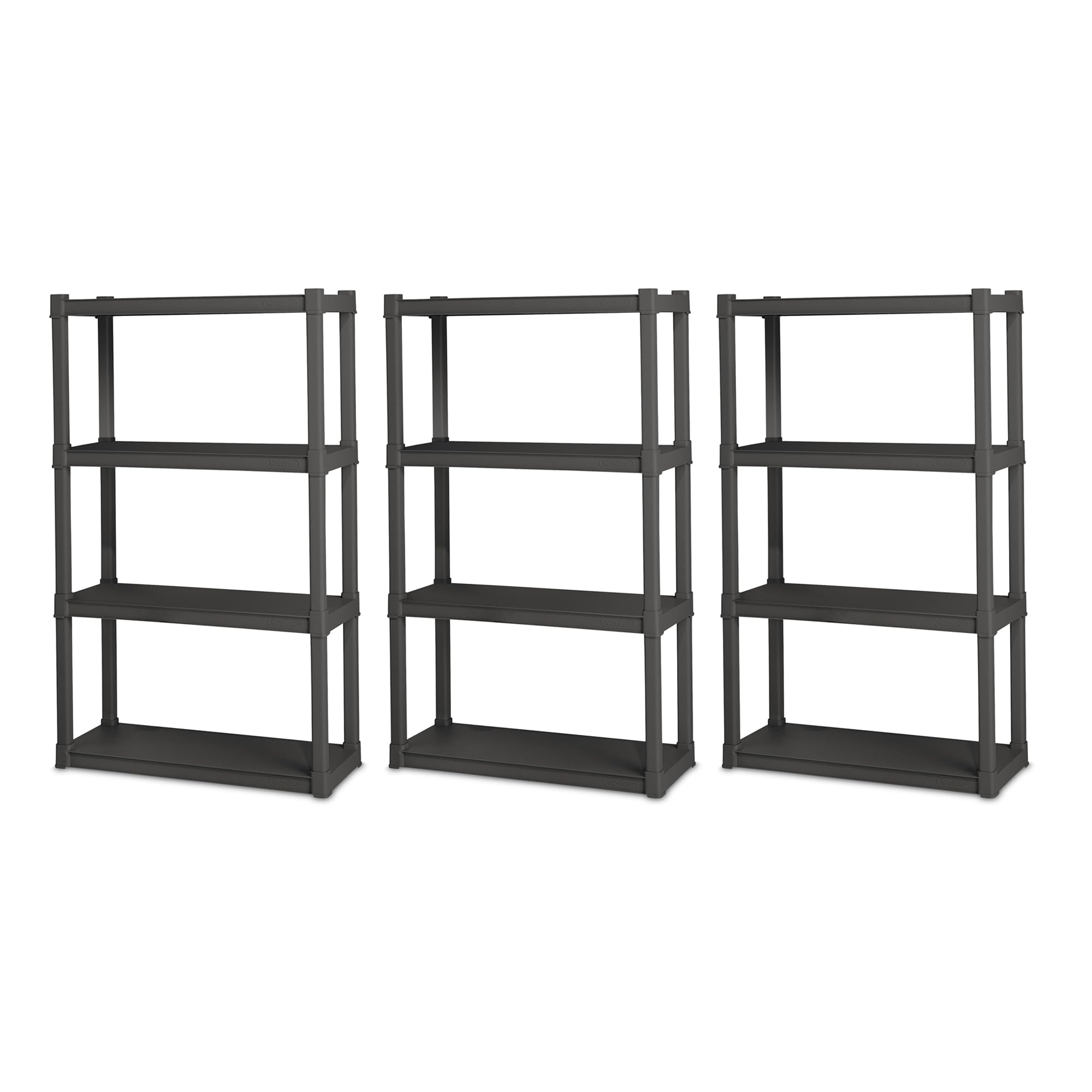 Sterilite 3-Pack 4 Shelf Unit, Heavy-Duty Shelving Storage and Utility Rack - Standing Plastic Organizer Shelves for Kitchen, Bathroom, and Garage