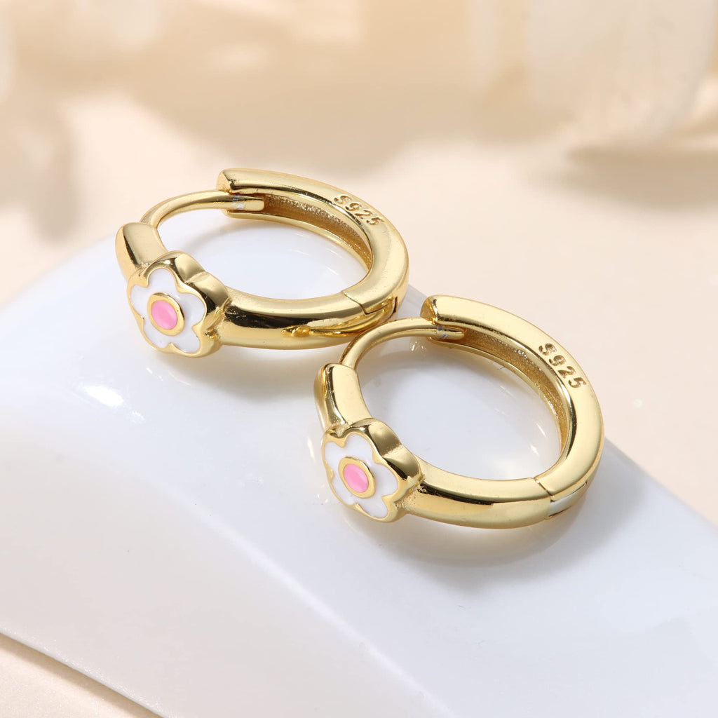 MILACOLATO 925 Sterling Silver Flower Hoop Earrings for Toddler Women, Pink